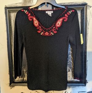 Erik Spencer Women’s Black Embroidered 3/4 Sleeve